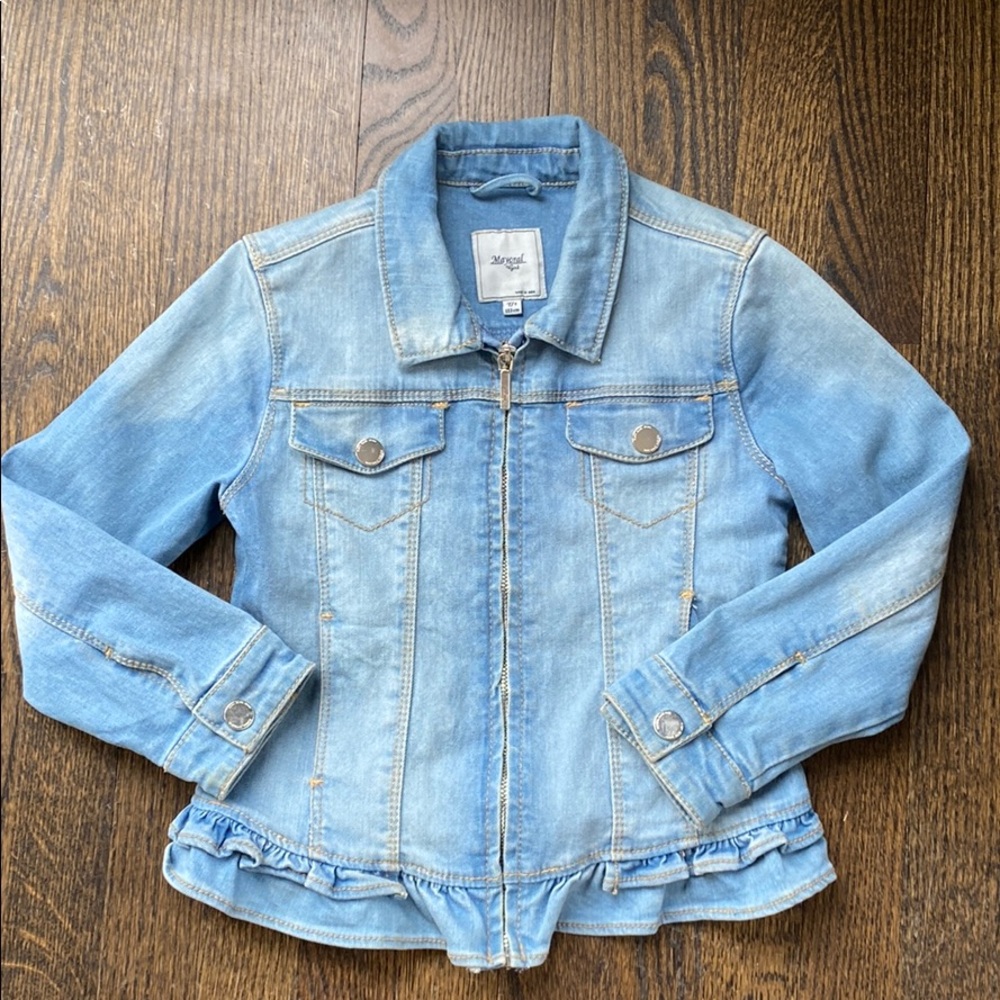 Jean jacket for girls. Ruffles on bottom